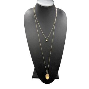 Loft Orange Crystal Pendant Double Strand Chain Necklace Layered Gold Tone
